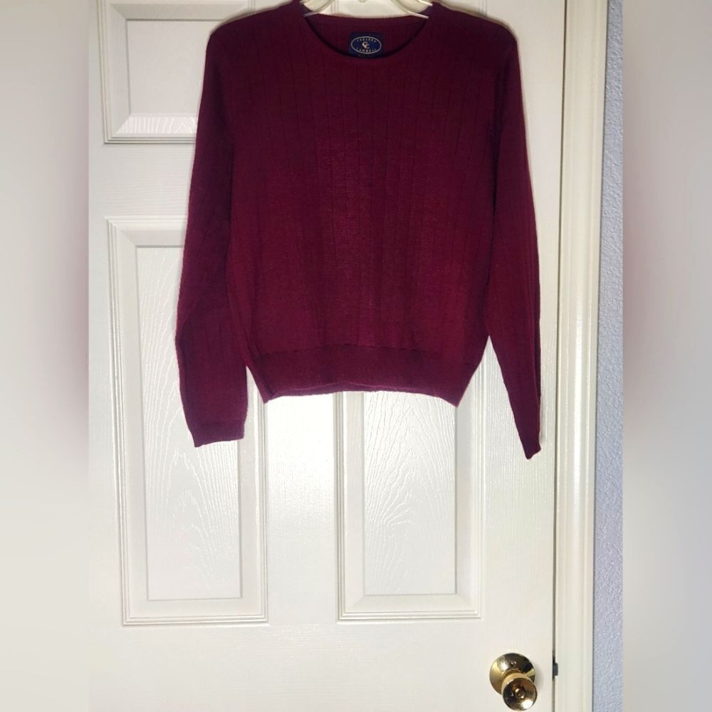 Chelsea Cambell PM Burgundy Longslv Knit WOOL Blend Crew Neck Women's Sweater